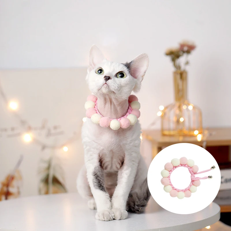 Ожерелье для кошек ошейник телефона регулируемый котенок меховой шар шарф