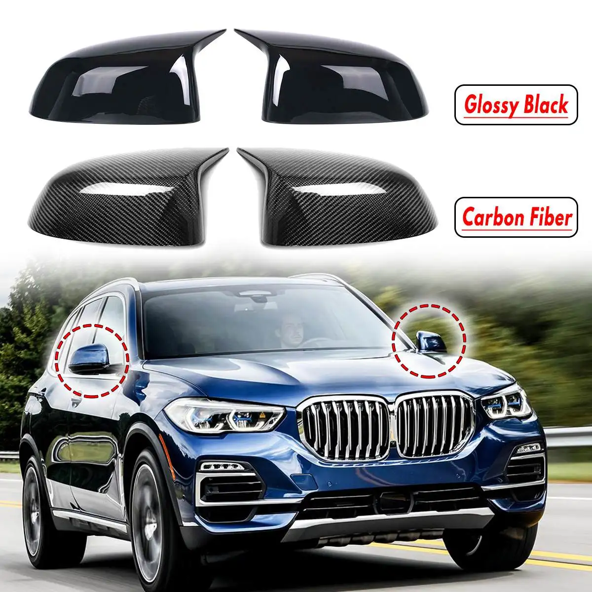 

1 Pair Horn Shape Glossy Black / Carbon fiber Rearview Replacement Side Mirror Covers For BMW X3 G01 X4 G02 X5 G05 X6 G06 2018