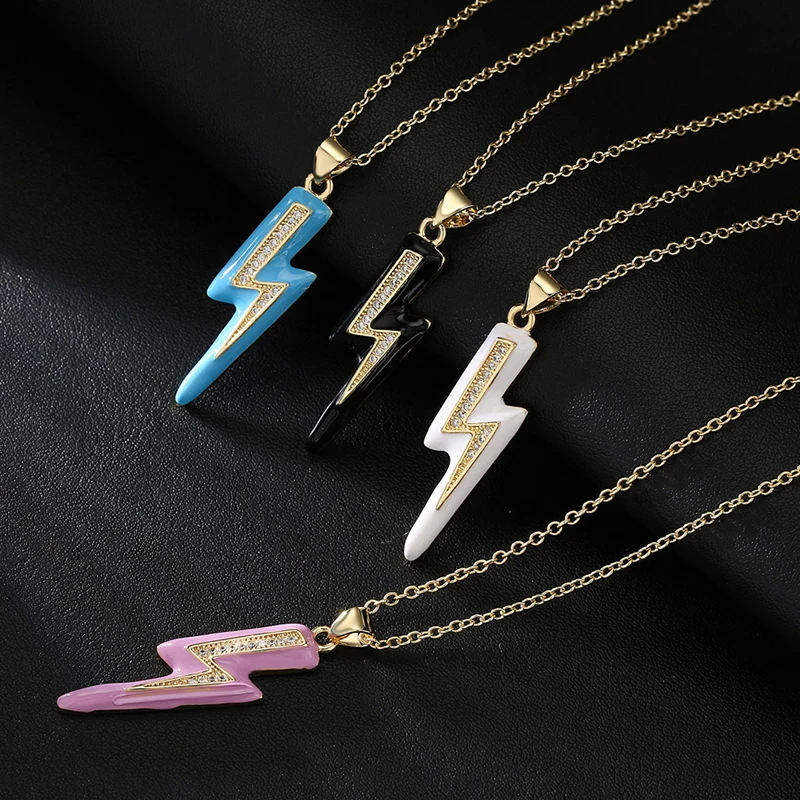 

Punk Drop Oil Zircon Lightning Necklace for Women Pendant Clavicle Chain Valentines Day Gift Jewelry Accessories 2022 Collier