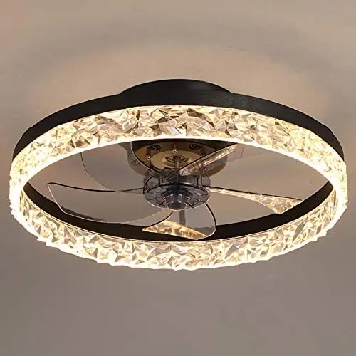 

20" Round Flush Mount Ceiling fan with Lights, Modern Dimmable LED Low Profile Fan, Hidden Reversible Blades, Multi-Speed an Ven