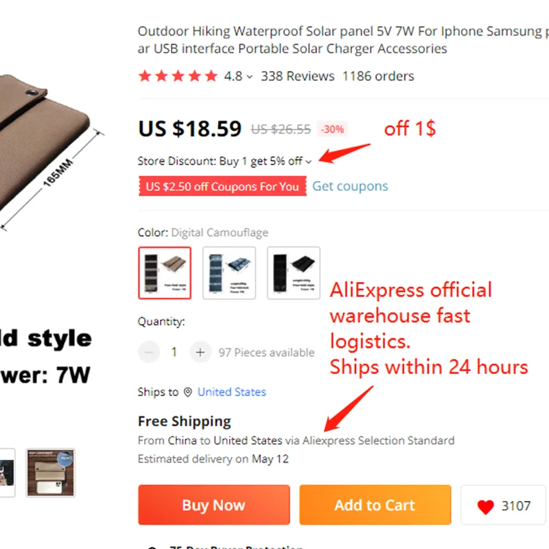 outdoor hiking waterproof solar panel 5v 7w for iphone samsung power bank solar usb interface portable solar charger accessories free global shipping