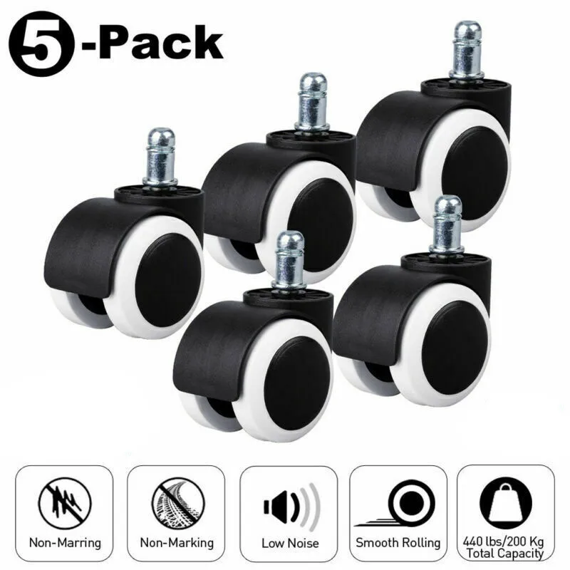 

5PCS Office Chair Caster Wheels Rubber For Hardwood Floor Replacement Set 7/16"