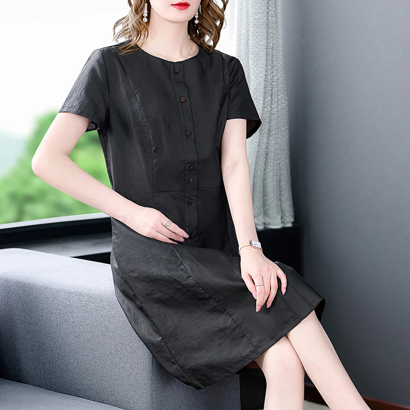 

COIGARSAM женские модные платья однотонное шелковое атмосферное черное платье Прямая поставка