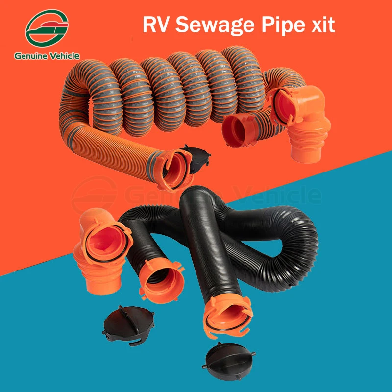 RV Sewage Pipe Kit Leak Proof Universal Vehicle Sewer Hose Kit Camp Drain Pipe Sewage Valve Sewer Hose Fitting Drain Cleaner