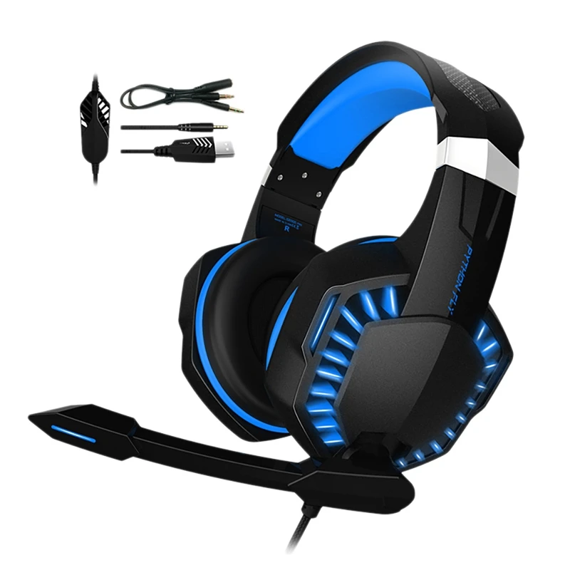 

PYTHON FLY Game Headsets Cool Lights 7.1 Bass Surround Sound Stereo With Noise Cancellation Microphone For PC PS5 PS4