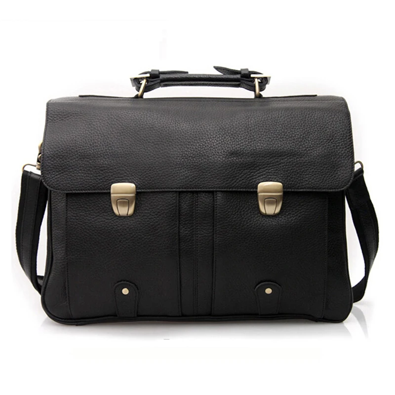 

men's leather briefcase men genuine leather briefcases for 15" laptop briefcase tote business Case male man messenger bag Black