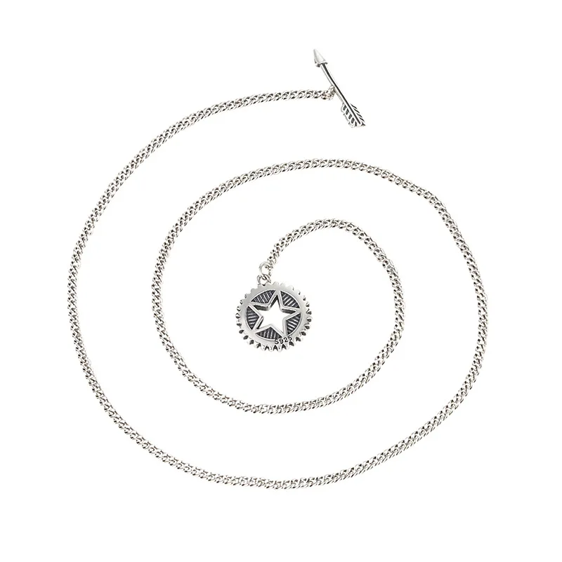 

Dongdaemun Star Pentagram Arrow Circle Necklace Female s925 Sterling Silver marcasite Retro clavicle Chain Personality