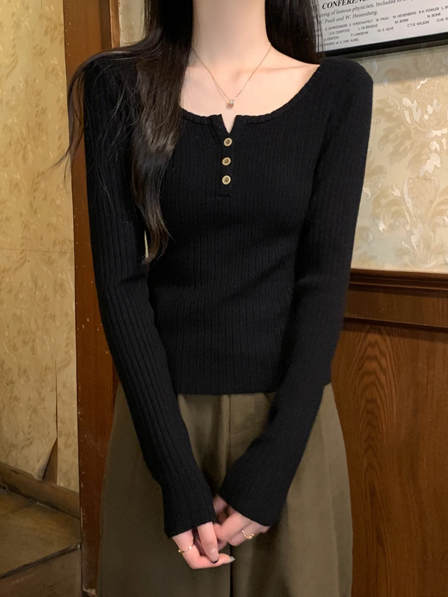 Женский свитер High Sense Sunken Stripe на талии облегающий шикарный пуговицах с квадратным