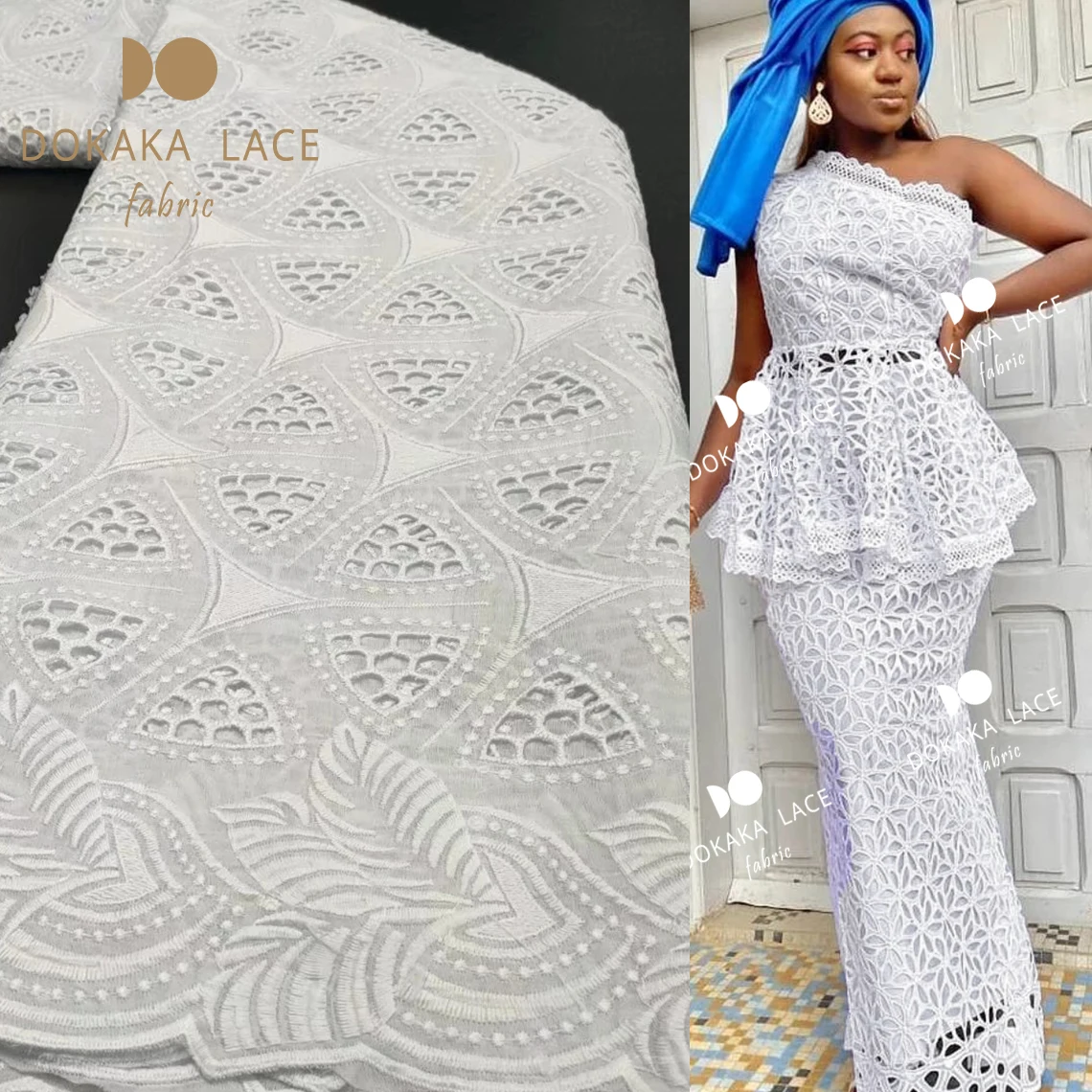 

2022 White Newest African Lace Fabric Swiss Voile Lace In Switzerland 100% Cotton Dry Lace Tissu For Nigeria Wedding Material