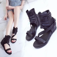 2022 summer fashion open toe high top sandals wedge heel buckle side zipper flat bottom thin womens shoes
