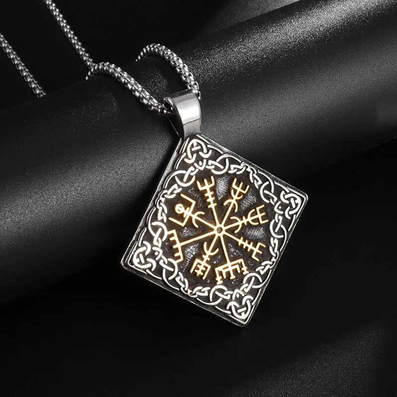 

Nordic Style Viking Compass Rune Totem Pendant Necklace Vintage Odin Celtic Knot Necklace Men's Fashion Jewelry