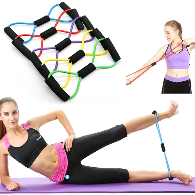

8 Word Resistance Bands Rubber Tube Elastic Bands Fitness Rope Expander Train Equipment Yoga Workout Gym Exercise