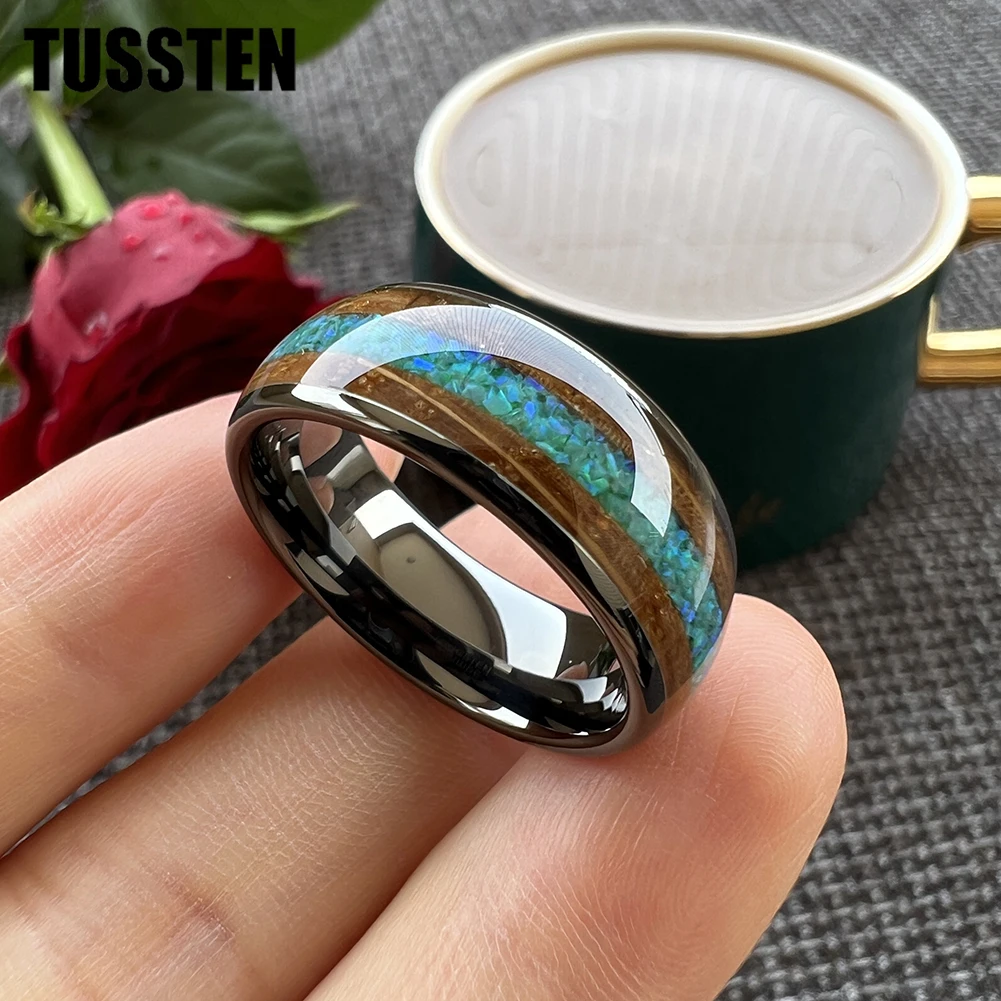 TUSSTEN 8 мм виски дерево синий зеленый опал инкрустация золото Вольфрам кольцо для