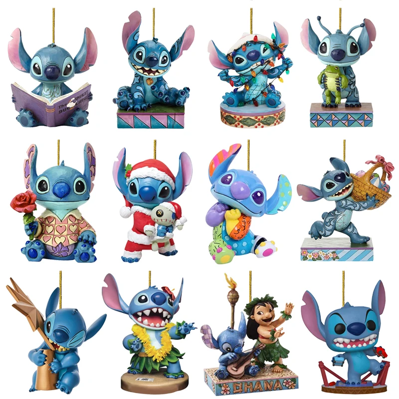 

Christmas Pendant Disney Stitch Cartoon Pattern Acrylic Xmas Tree Decor Car Rear View Mirror Pendant Craft Action Figure Gifts