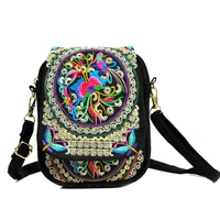 women shoulder bag travel pouch vintage floral embroidered crossbody zip bag embroidered mobile phone bag