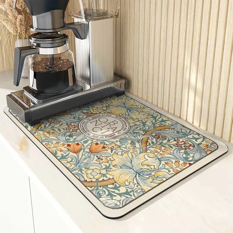 

Dish Drying Mat Super Absorbent Coffee Drain Pad Printed Tableware Draining Pad Quick Dry Rug Kitchen Dinnerware Placemat