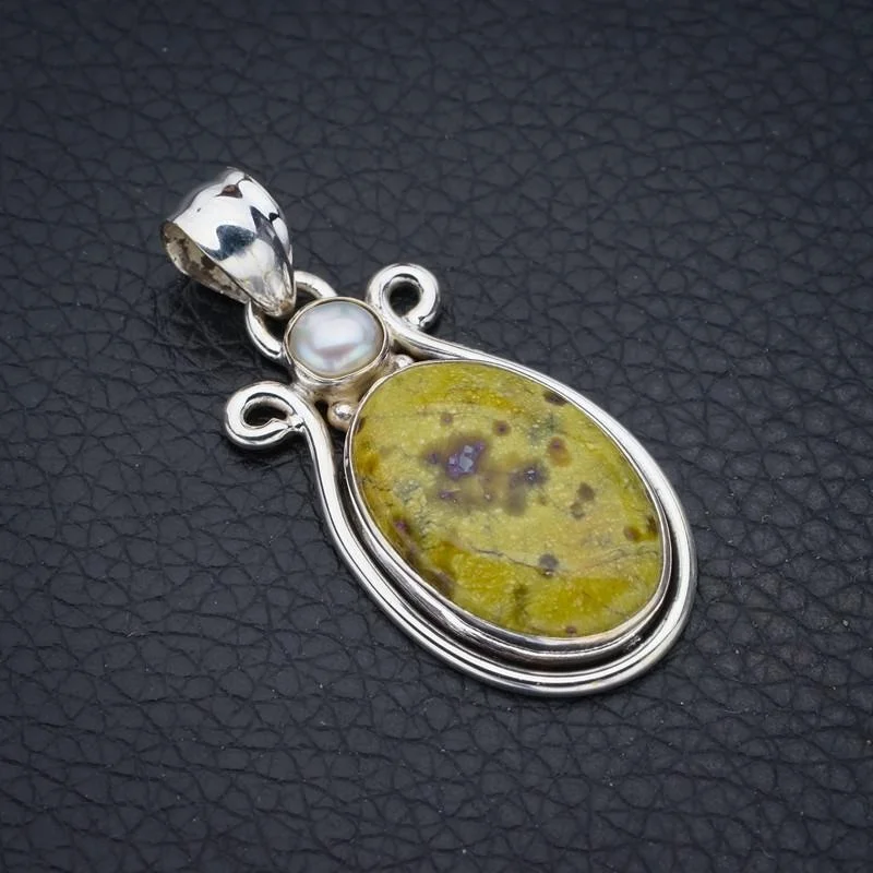 

StarGems Yellow Jasper River PearlHandmade 925 Sterling Silver Pendant 1.5" F4349