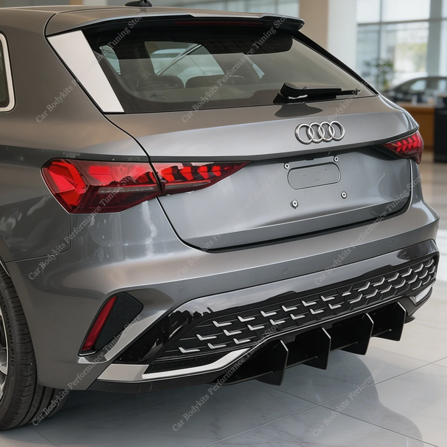 Фото Для Audi A3 8Y S-line Sportback 2024-2027 (фейслифт) — черные диффузоры заднего бампера с 4 ребрами, тюнинг-комплект для стайлинга кузова №2