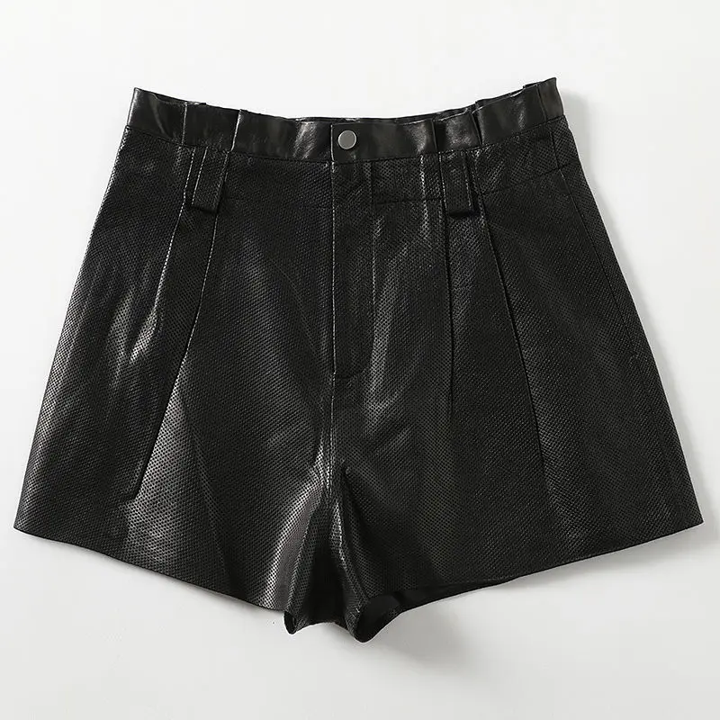 

100 sheepskin shorts 2022 new high-rise wide-leg leather leather pants women's outerwear bottoming boots pants