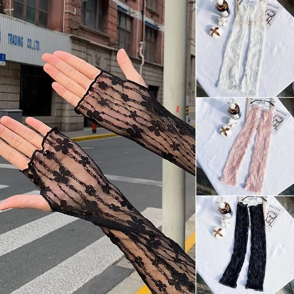 

2 pairs Summer Supplies Fingerless Gloves Lace Sun Protection Arm Sleeve Fashion Arm Sleeve for Women Girl Driving Cycling