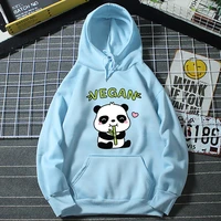 panda eat bamboo hoodie cute cartoon print vegan letter kawaii clothes aesthetic loose sweatshirt women casual pullover girl kid