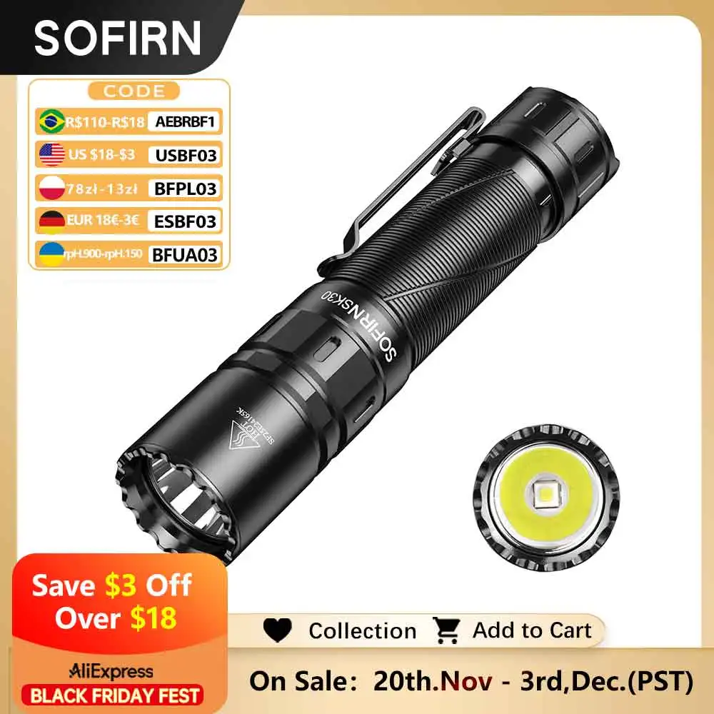 

Новый тактический фонарик SOFIRN SK30 2800LM SFT70, светодиодный светильник 6500K 21700, USB C, перезаряжаемый фонарь с двойным переключателем