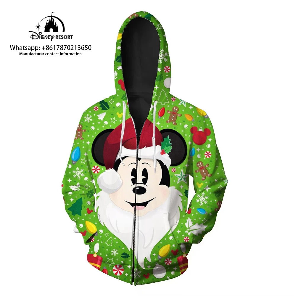 

New Christmas Collection Zip Sweatshirt Women's Fall Long Sleeve Disney Brand Mickey and Minnie Anime 3D Print Casual Hoodie