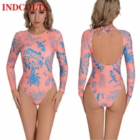 summer swimsuit for women sport long sleeve swimsuit printed sunscreen surf suit for women one piece swimsuit