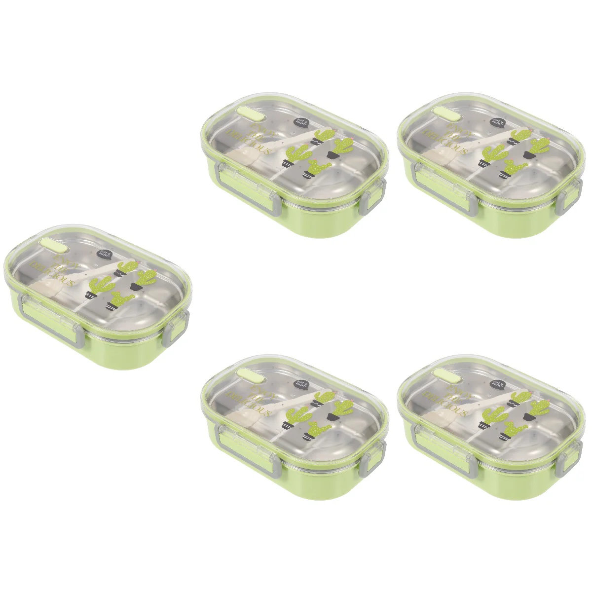 

5pcs Stainless Steel Leakproof 2-Compartment Bento