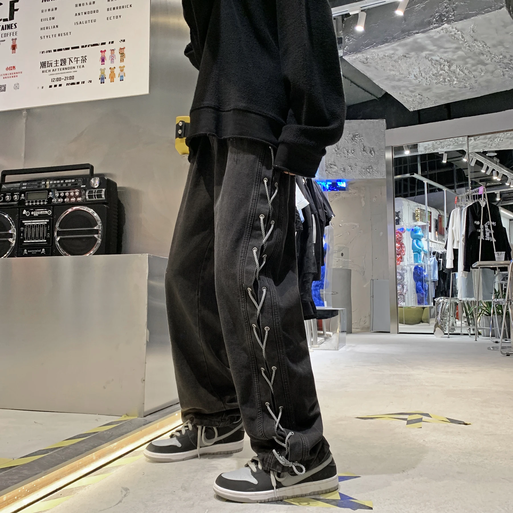 Neutral Simple Solid Long Jeans Men Korean Style Fashion High Street Black Loose Casual Pants Male Daliy All-match Trousers