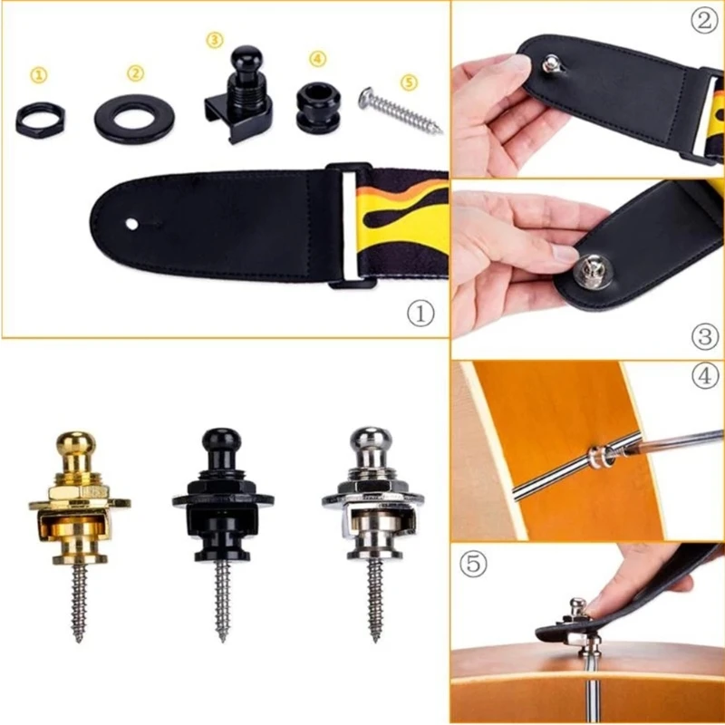 

Guitar Strap Locks, Metal Guitar Strap Button Straplock Hold, Buttons Security Quick Release and Retainer System