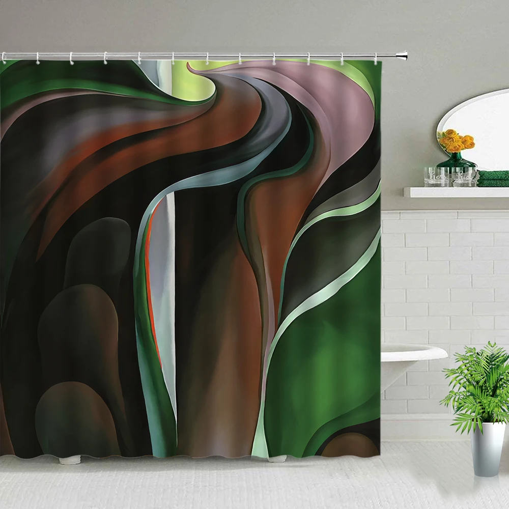 

Colorful Geometry Shower Curtain Curves Waves Stripes Printing Colorfast Waterproof Bath Curtains with Hooks Bathroom Decor