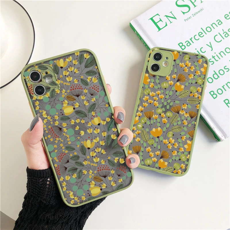 

Small Floral Flower Phone Case For iPhone 12 11 13 Pro Max fine lines Case For iPhone 7 8 Plus SE2 X XS XR Hard Shockproof Cover