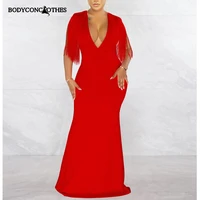 bodyconclothes new womens elegant long evening dress sexy tassels gentle v neck dresses woman beach party 2022 summer clothing