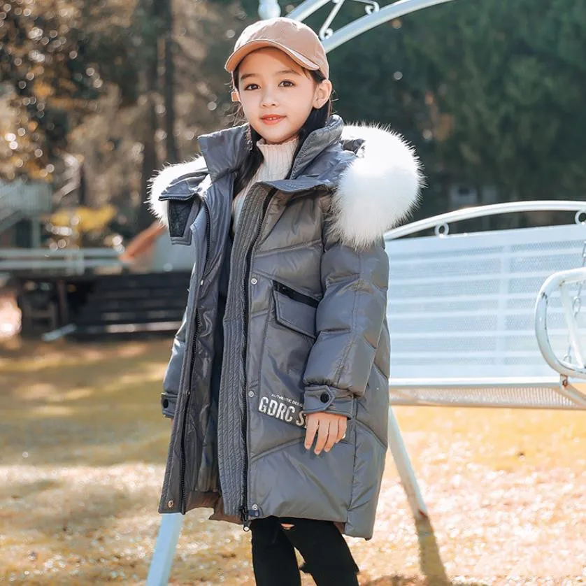 

Детская куртка на утином пуху, с капюшоном и воротником из натурального меха, водонепроницаемая, теплая, для мальчиков и девочек, A1647, зима 2022