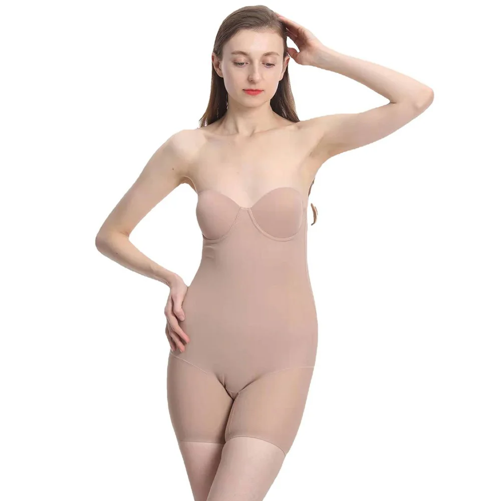 Strapless Body Shaper Jumpsuit Women Underwear Seamless Corset Female Hip Lift Abdomen Chest Support Open Crotch Bodysuit