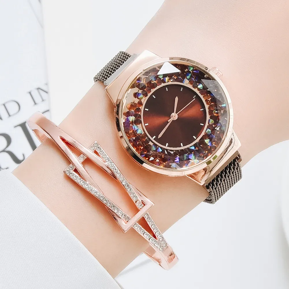 Watches For Women Luxury Ladies Quartz Magnet Buckle Movable Rhinestones Ladies Wristwatches Pink Clock Relogio Feminino