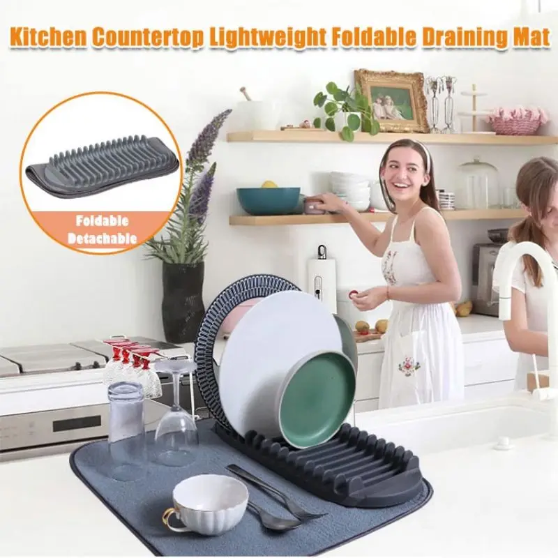 

Alfombrilla de drenaje plegable ligera para encimera de cocina con estante absorbent pad Kitchenware storage dish drainer