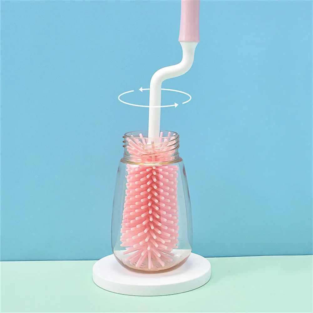 

Silicone baby bottle brush 360 degree rotating baby pacifier brush bottle brush combinationcup wash brush bottle clean brush set