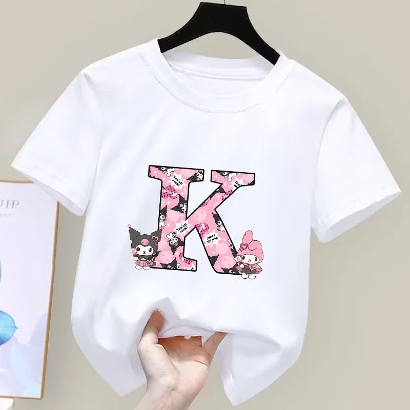 Детская футболка Kuromi с буквами A-Z летняя одежда принтом аниме для мальчиков и