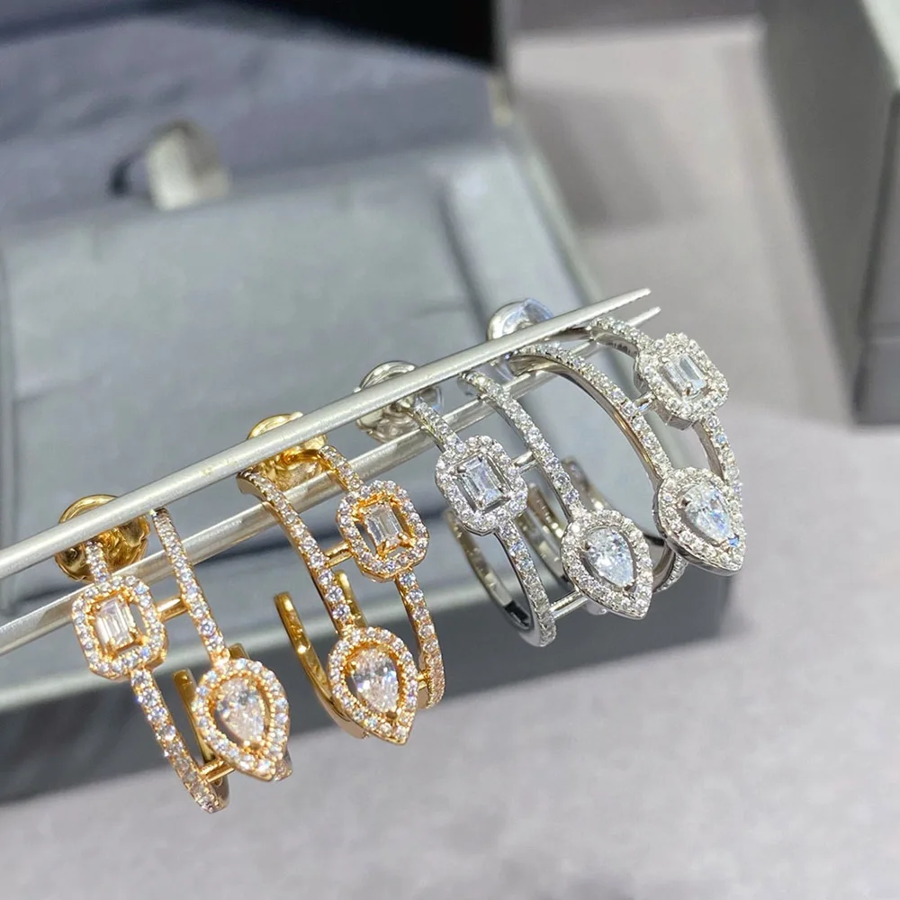 

2022 Brand Pure V Gold Earrings For Women Move Design Fine Rose Silver Designer Wedding Party Water Drop Diamond Luxury Jewelry