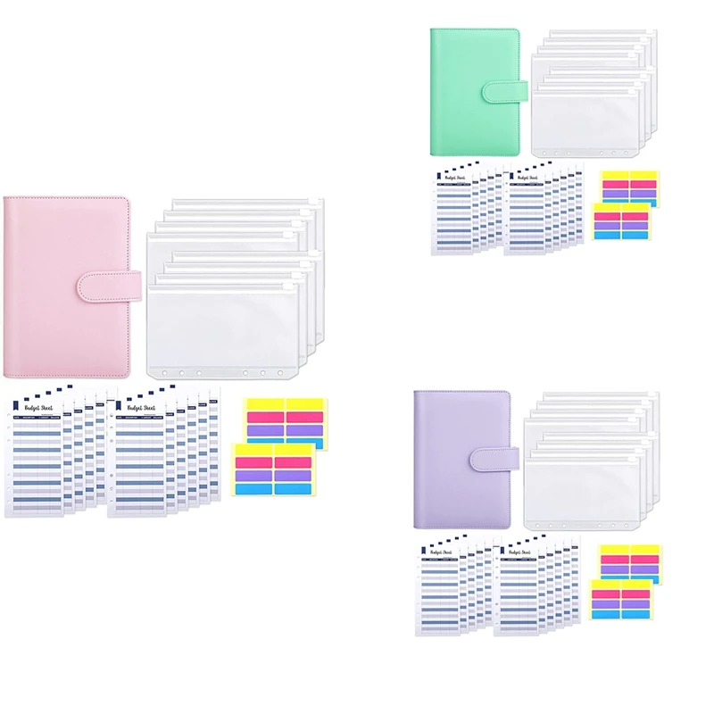 

A6 PU Leather Budget Binder A6 Binder Pockets,Expense Budget Sheets,6 Ring Binder Budget Envelopes System With Sticker