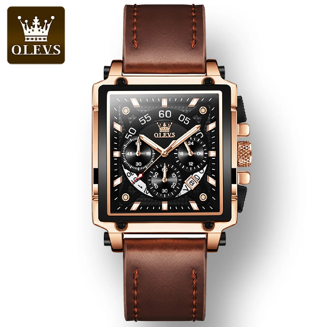 

OLEVS Large Dial Luxury Corium Strap Watches for Men Waterproof Sport Quartz Men Wristwatch Luminous Chronograph Calendar