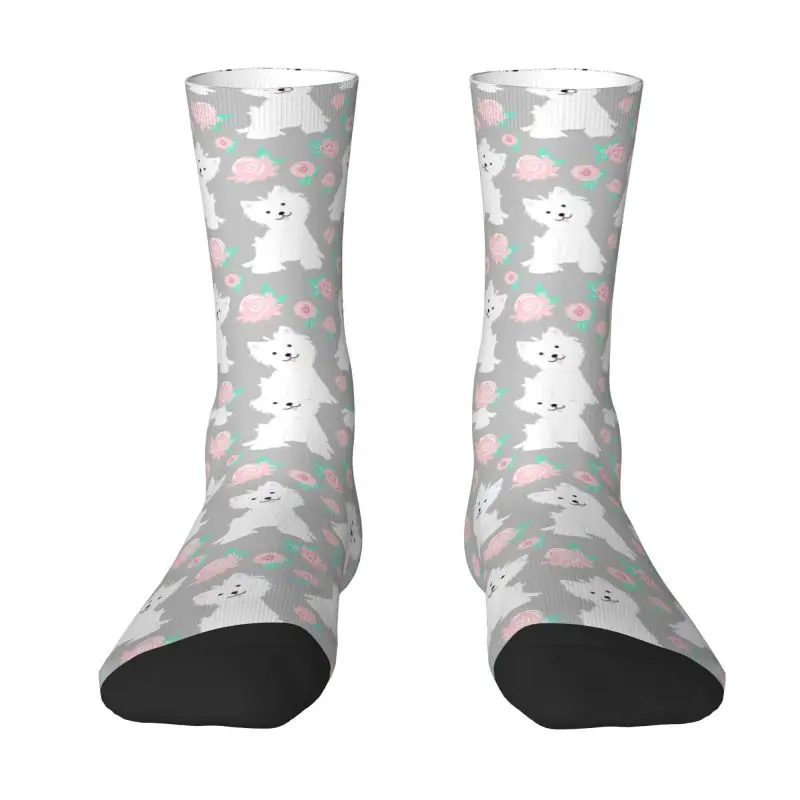 

West Highland White Terrier Puppy And Rose Flowers Men's Crew Socks Unisex Fun 3D Printing Westie Dog Dress Socks