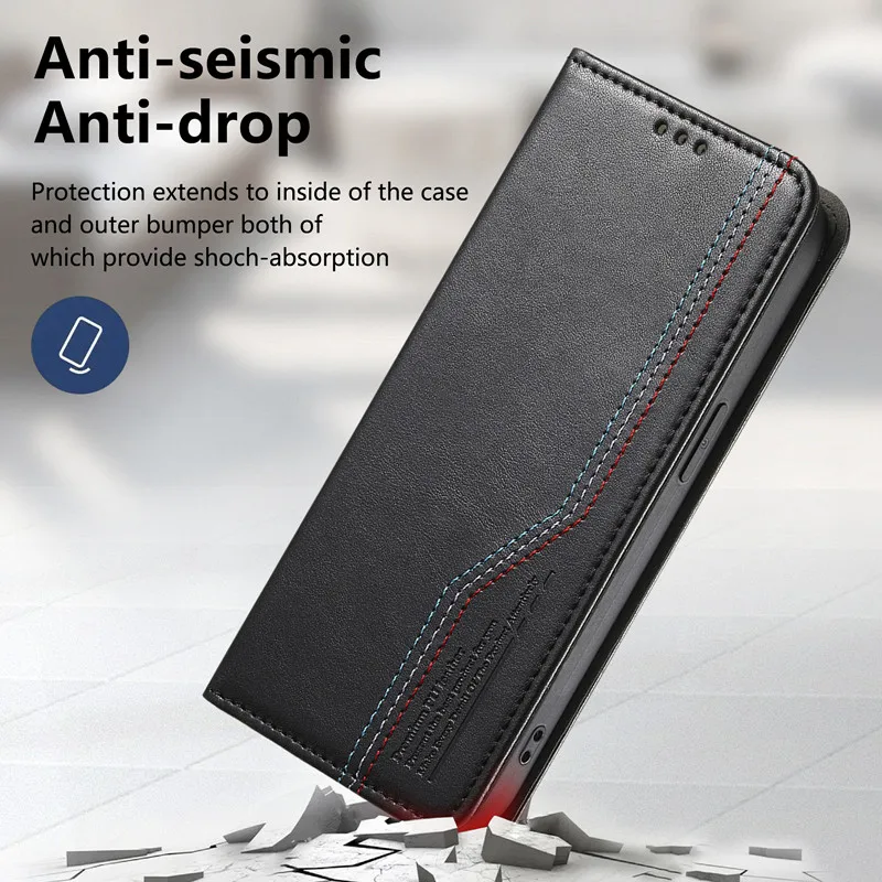 Фото Кожаный чехол-книжка Flip Suture Line для Sharp Aquos sense10, sense9, sense8, sense7 Plus, sense5G, sense6, 6S с отделением для карт и функцией кошелька №5
