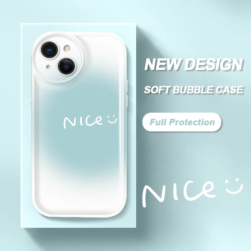 

For iPhone 14 11 12 13 Pro Max Mini 6 7 8 6S Plus SE2 SE3 X XS XS Max Case smiling face Bubble Phone Cover Silicone Shell