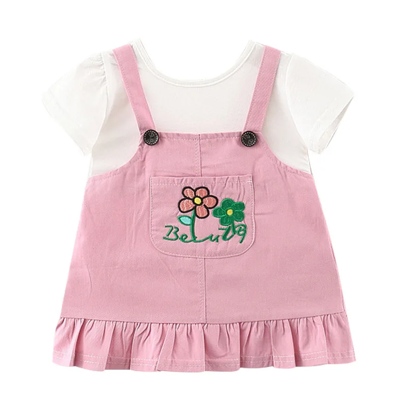 

babzapleume Summer Baby Girl Boutique Clothes Korean Cute Short Sleeve Cotton Pink Dress Toddler Dresses Newborn Clothing 149