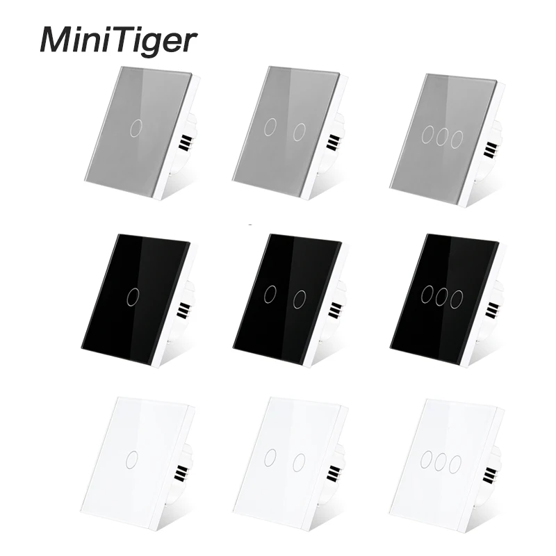 

Minitiger EU/UK Standard White Crystal Glass Panel Touch Switch, AC 220V , 1/2/3 Gang 1 Way , Light Wall Touch Screen Switch