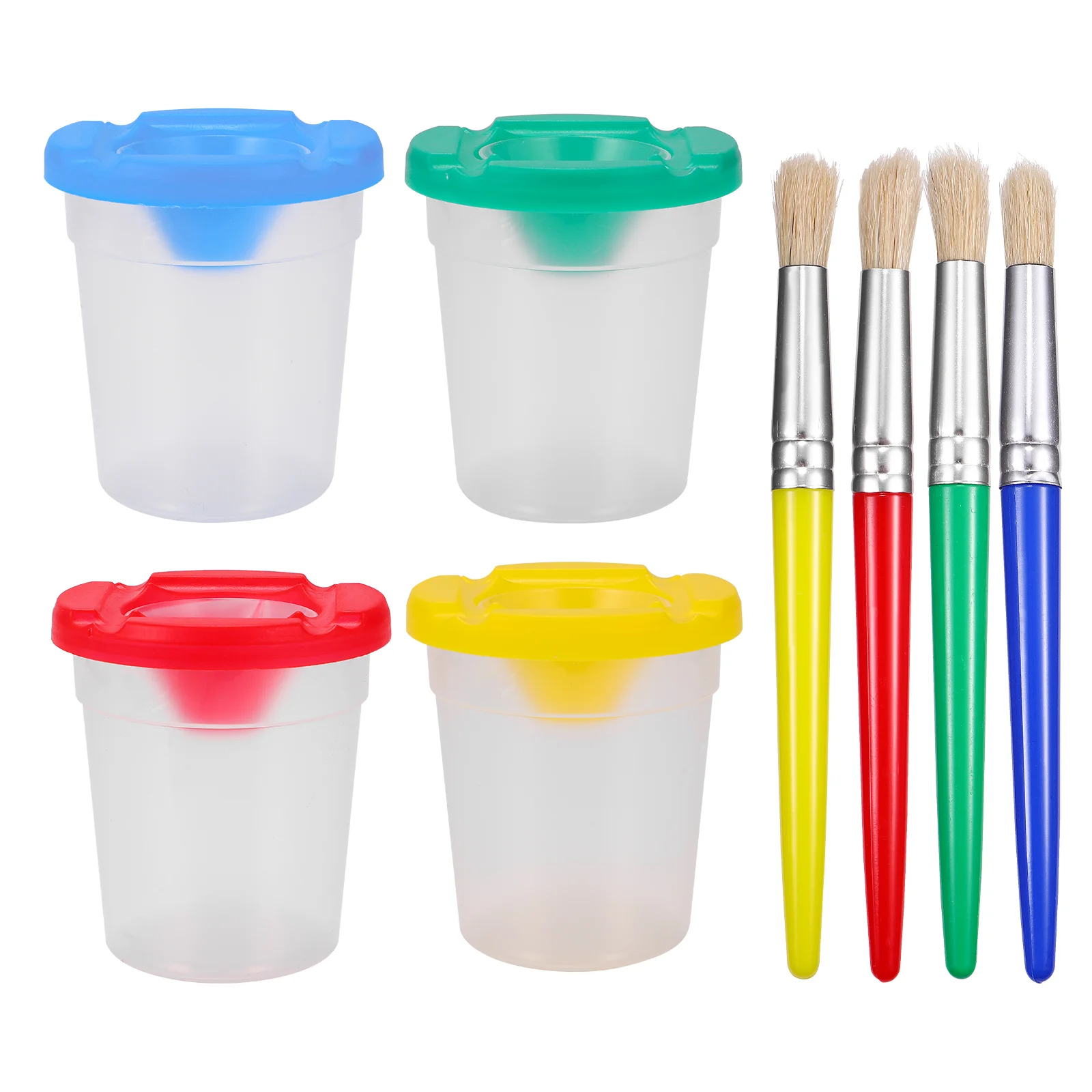 

Toyvian 4pcs Pen Brushes 4pcs Spill Proof Paint Cups Complete Set for for Kids Gifts School Prizes