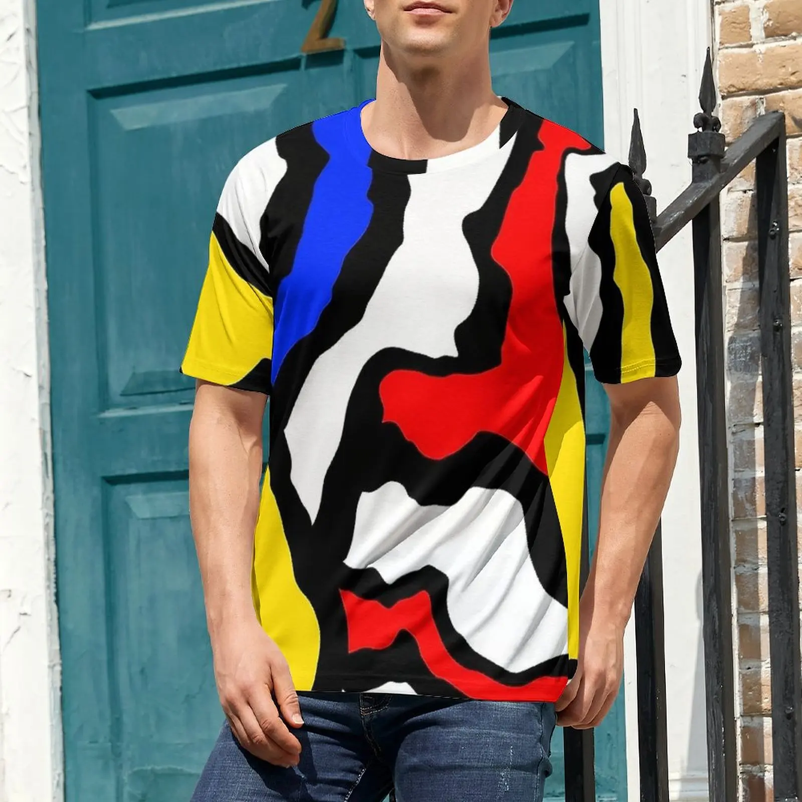 Футболка Mondrian в полоску красные желтые и синие новые футболки с короткими